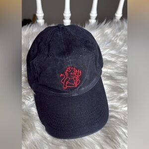 Brandy Melville Black Cotton Baseball Cap Red Devil Embroidered